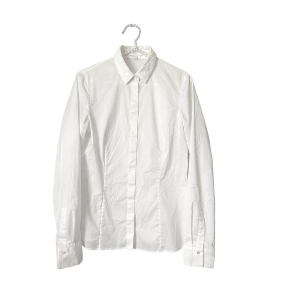 Hugo Boss White Long Sleeve Lace Neckline Blouse US4‎